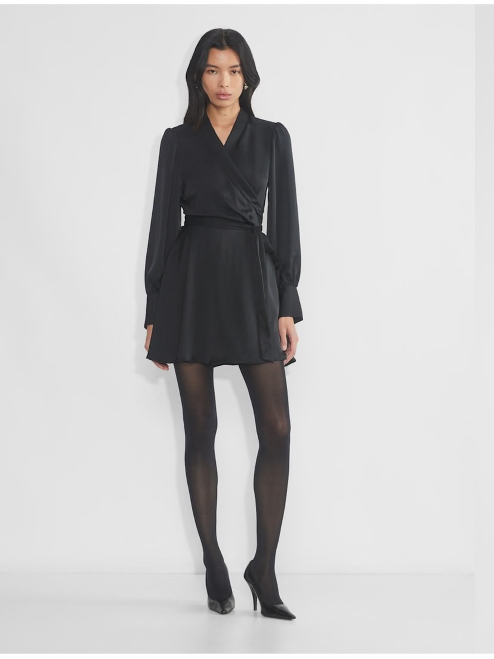 Aritzia Black Long-Sleeve Wrap Mini Dress